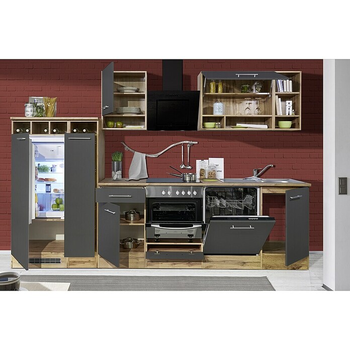 Respekta Küchenzeile BEKB310EGC (Breite: 310 cm, Mit Elektrogeräten, Grau)