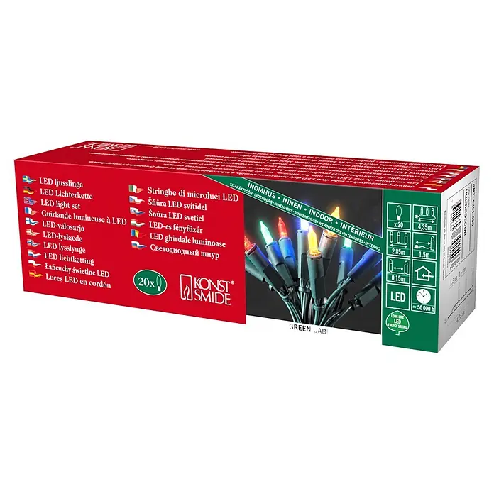 Konstsmide LED-Lichterkette - Innen, Lichtfarbe: Mehrfarbig, Anzahl Leuchtmittel: 10 Stk., Netzbetrieben - Diagonale Ansicht