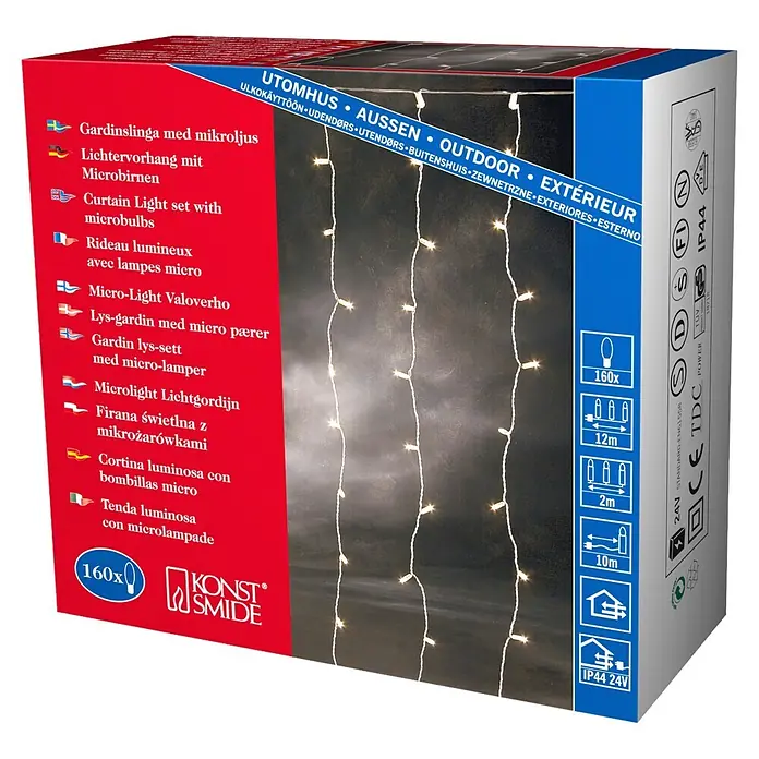 Konstsmide LED-Lichtervorhang Microlight - Außen, 12 m, Warmweiß, 160 Stk., Netzbetrieben - Diagonale Ansicht