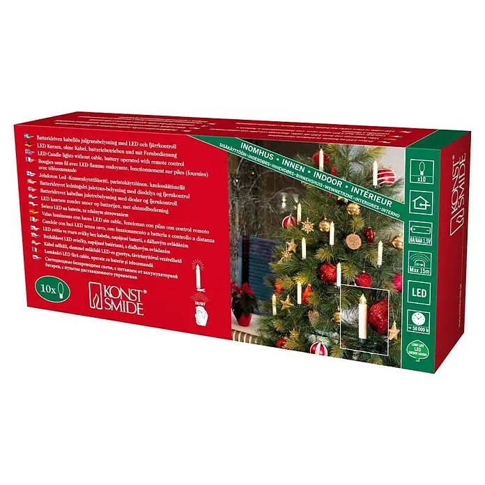 Konstsmide LED-Weihnachtskerzen Baumbeleuchtung - Weiß, Lichtfarbe: Warmweiß, 10 Stk., IP20 - Picture of a box of Konst Smide LED candle lights.
