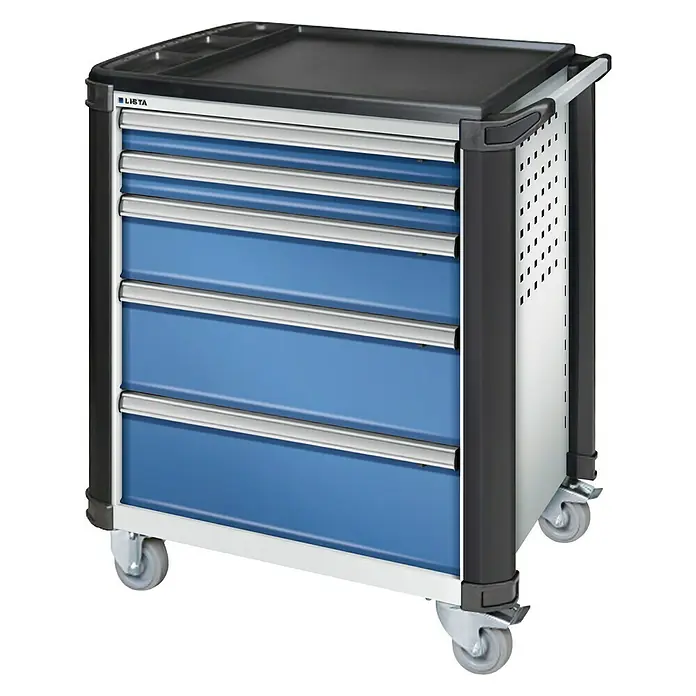 Lista Werkstattwagen L3627 - 894 x 525 x 928 mm, Ohne Inhalt, Anzahl Schubladen: 5 Stk. - Blauer LISTA Werkstattwagen mit fünf Schubladen und Ablagefläche, ideal für Werkstatt und Garage.
