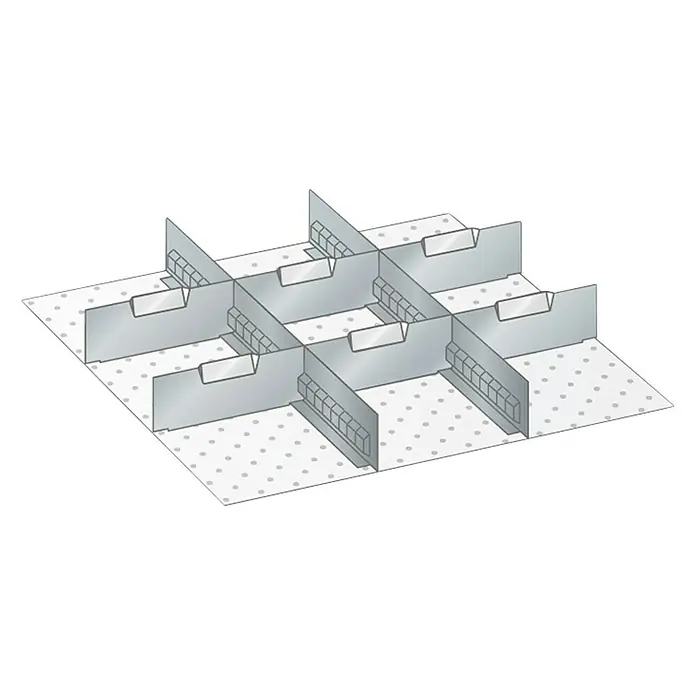 Lista Schubladeneinsatz - Passend für: Lista Schubladen 27x27E, Höhe: 75 mm - Ein grauer Karton-Einsatz für Produktverpackungen mit Fächern zur sicheren Aufbewahrung von Waren.