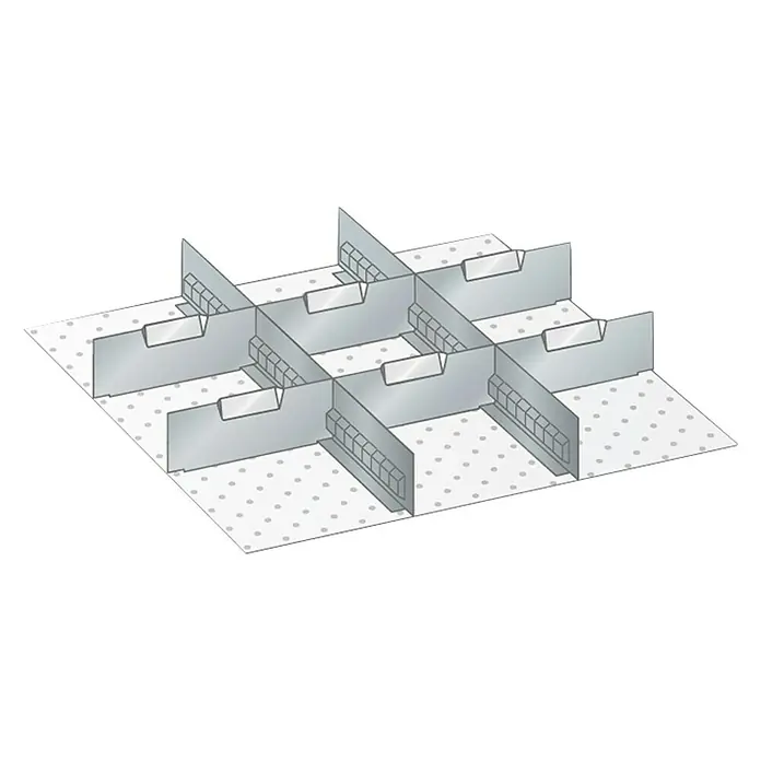 Lista Schubladeneinsatz - Passend für: Lista Schubladen 27x27E, Höhe: 125 mm - Graue Kartonagenverpackung mit Fächern, die ideal zum Organisieren und Schützen von Gegenständen beim Versand geeignet ist.