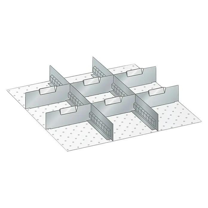Lista Schubladeneinsatz - Passend für: Lista Schubladen 27x27E, Höhe: 175 mm - Illustration eines Karton-Flaschenteilers für den Versand, der neun Fächer für den sicheren Transport bietet. Ideal zum Schutz von Flaschen.