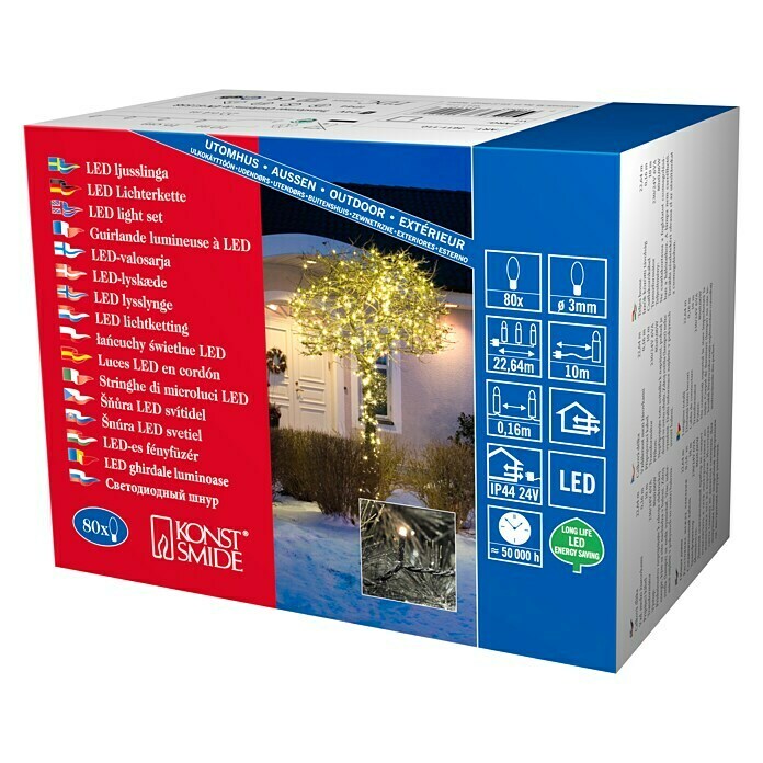 Konstsmide LED-Lichterkette (Außen, 80-flammig, Kabellänge: 12,64 m, Lichtfarbe: Warmweiß)