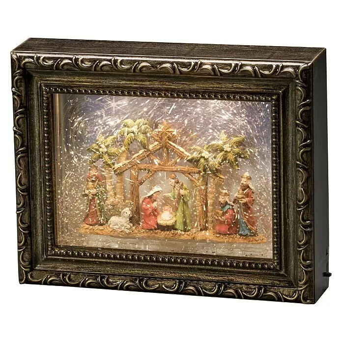 Konstsmide LED-Weihnachtsdekoleuchte Bilderrahmen mit Krippe - 24,5 x 5,5 x 19,5 cm, Braun, Bunt, Batteriebetrieben, LED - Dunkelgoldener, verzierter Rahmen mit beleuchteter Weihnachtskrippe im Schaukasten mit Glitzer.