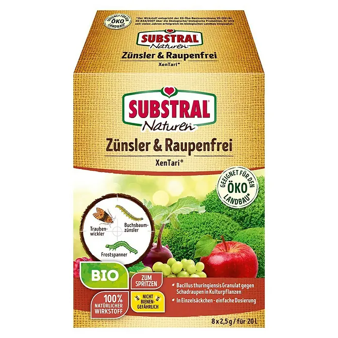 Substral Naturen Raupenfrei Xentari - 8 Stk., 2,5 g - Bild von Substral Naturen Zünsler & Raupenfrei, einem Produkt zur Schädlingsbekämpfung im Garten.