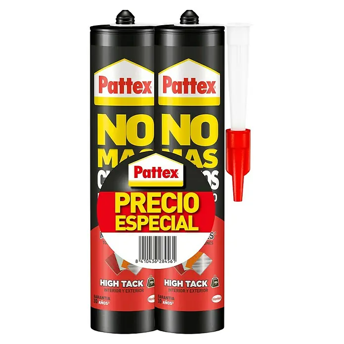 Pattex Adhesivo para montaje pack No más clavos 2 unidades - 446 g - Pack doble de adhesivo de montaje Pattex High Tack para interiores y exteriores, con fuerte adherencia y durabilidad, incluye boquilla.