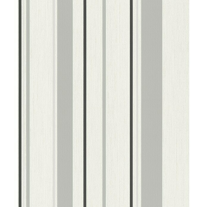Rasch Rock'n Rolle Vliestapete Stripes (Weiß/Grau/Schwarz, Streifen, 10,05 x 0,53 m)