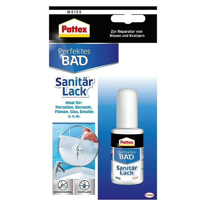 Pattex Reparatur-Lackstift Perfektes Bad - Weiß, 50 g - Pattex Sanitär Lack, ideal zur Reparatur von Rissen und Kratzern auf Oberflächen wie Porzellan, Keramik, Fliesen, Glas und Emaille.
