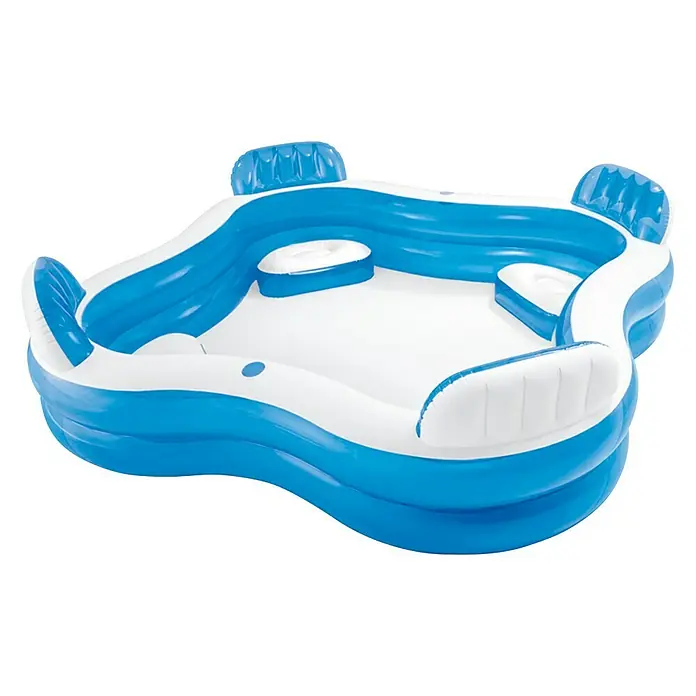 Intex Piscina Quick-Up Family Lounge - L x An x Al: 229 x 229 x 66 cm, Azul/Blanco, 880 l - Una piscina inflable Intex en azul y blanco, perfecta para momentos de relajación en el jardín.
