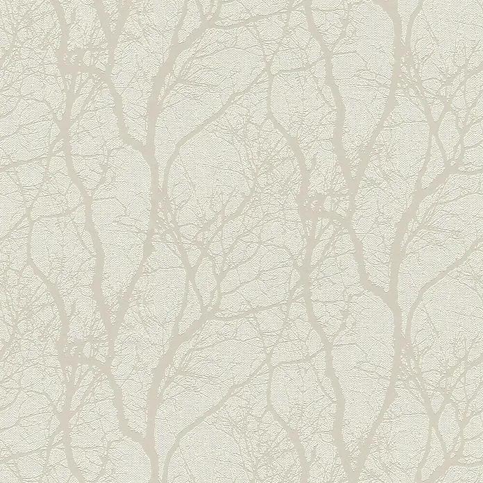 Rasch Tapetenwechsel Vliestapete Äste - Beige/Weiß, Floral, 10,05 x 0,53 m - Tapete mit abstraktem Baumzweigmuster in sanften, neutralen Tönen, ideal für eine ruhige und stilvolle Raumgestaltung.