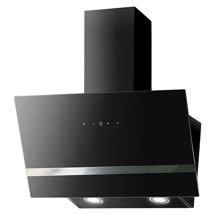 Respekta Schräghaube Hera - Breite: 89,5 cm, Max. Gebläseleistung Abluftbetrieb: 587 m³/h, Schwarz/Silber - Ein eleganter, schwarzer Dunstabzugshaube mit moderner Touch-Steuerung und integrierter Beleuchtung für eine stilvolle Küche.