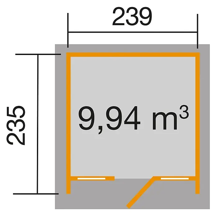 Weka Gartenhaus 263 - Außenmaß inkl. Dachüberstand (B x T): 245 x 250 cm, Holz, Anthrazit, Weiß, 5,62 m² - Skizze
