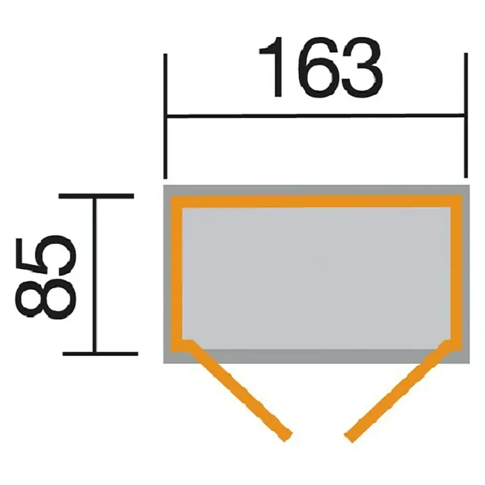 Weka Geräteschrank 361 - Außenmaß inkl. Dachüberstand (B x T): 173 x 105 cm, Holz, Natur - Ein Rechteck mit den Maßen 163 x 85 mm und zwei abstehenden Linien.