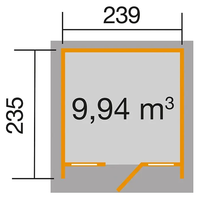 Weka Gartenhaus 263 - Außenmaß inkl. Dachüberstand (B x T): 245 x 250 cm, Holz, Natur, 5,62 m² - Skizze