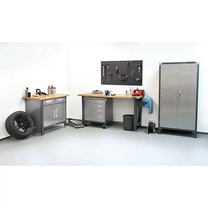 Werkbank mit Schubladen & Unterschrank - L x B: 61 x 122 cm, Arbeitshöhe: 95 cm, Belastbarkeit: 315 kg, Anthrazit/Silber - Stimmungsaufnahme