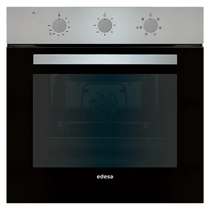 Edesa Horno empotrado EOE-6020 X - Número de tipos de calentamiento: 6 ud., Volumen horno: 72 l - En la imagen, un horno empotrable Edesa con frontal negro y controles plateados para un ajuste preciso de temperatura y función.