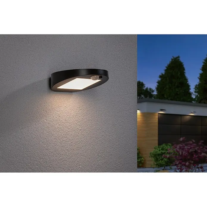 Paulmann Ryse Solar-Außenwandleuchte - 1,2 W, L x B x H: 14,7 x 15,4 x 4,1 cm, Anthrazit, IP44 - Stimmungsaufnahme