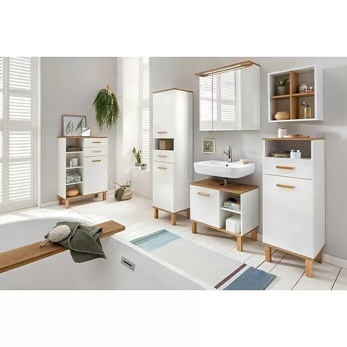 Schildmeyer LED-Spiegelschrank Jelda/Padua - B x H: 70,5 x 72,3 cm, Weiß/Eiche - Detailaufnahme