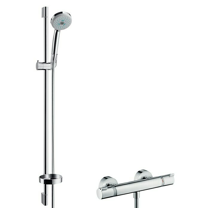 Hansgrohe Brause-Set Croma 100 Multi/Ecostat Comfort (Mit Thermostatarmatur, Lochabstand: 62,5 cm, Anzahl Funktionen: 3, Chrom)