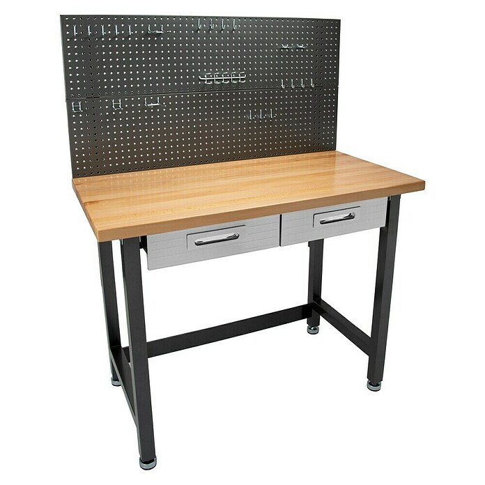 Werkbank (L x B x H: 62 x 122 x 156 cm, 2 Schubladen)