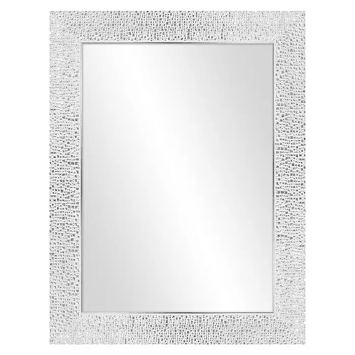 Espejo de pared Milán - 65,5 x 85,5 cm, Blanco/gris - Elegante espejo plateado con una superficie irregular texturizada en el marco, ideal para interiores modernos.