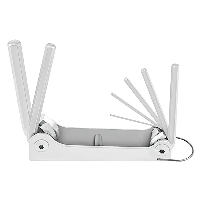 Matador Stiftschlüsselsatz - 7 -tlg. - Ein silberfarbenes, klappbares Inbusschlüssel-Set, ideal für Werkstatt und unterwegs, für verschiedene Schraubengrößen.