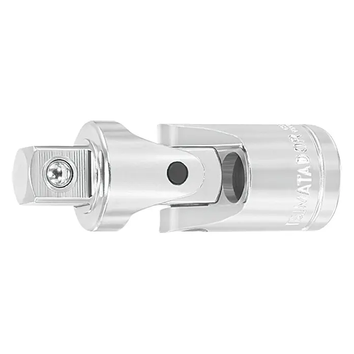 Matador Kardangelenk - ⅜″, Vierkant - Das Bild zeigt einen silbernen Kardangelenk-Adapter für Steckschlüssel, ein nützliches Werkzeug für schwer zugängliche Stellen.