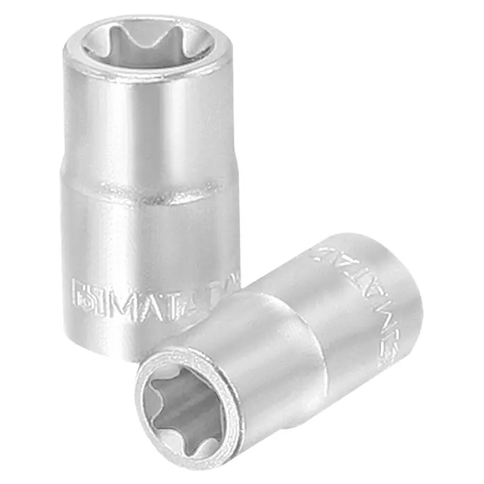 Matador Steckschlüsseleinsatz - E12, Außen-TORX, ½″ - Zwei silberne Steckschlüssel mit Torx-Profil für Schraubarbeiten, ideal für Werkstatt und Heimwerker.