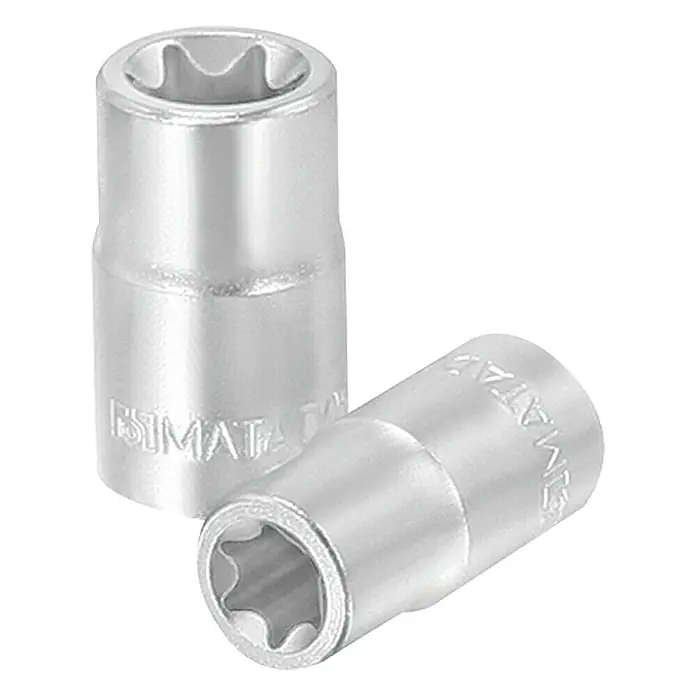 Matador Steckschlüsseleinsatz - E10, Außen-TORX, ½″ - Zwei silberne Steckschlüssel mit Torx-Profil für Schraubarbeiten, ideal für Werkstatt und Heimwerker.