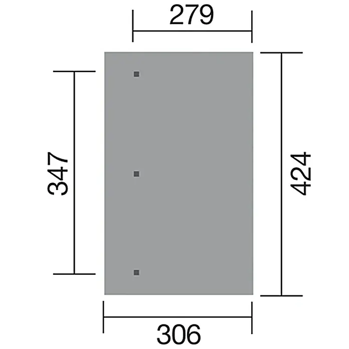 Weka Terrassenüberdachung Salsa - B x T: 424 x 306 cm, Grün, kesseldruckimprägniert, Transparent - Technische Zeichnung eines rechteckigen Objekts mit den Maßen 279 x 306 mm Breite und 347 x 424 mm Höhe.