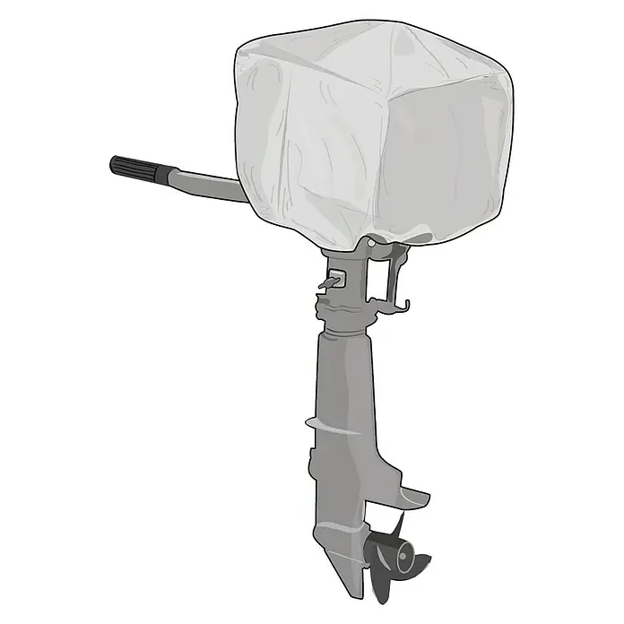 Talamex Außenbordmotor-Schutzhülle XXS - Passend für: Motoren 1,5 - 3,7 kW, 40 x 25 x 30 cm - Illustration eines Außenbordmotors mit Schutzhülle, ideal für Bootsliebhaber und Wassersportler.