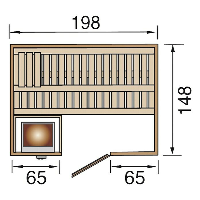 Weka Massivholzsauna Bergen 1 GTOhne Ofen, Außenmaß: 148 x 198 x 203,5 cm View From Above