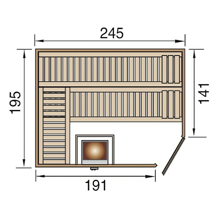 Weka Massivholzsauna Turku 3 GTFOhne Ofen, Außenmaß: 198 x 248 x 205 cm View From Above
