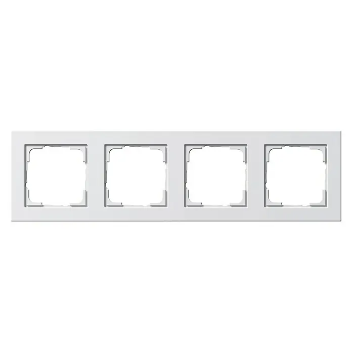 Gira E2 Abdeckrahmen 021429 - Reinweiß glänzend, 4-fach, Kunststoff - Weiße Vierfach-Schalterabdeckung zur stilvollen Integration von Schaltern und Steckdosen. Elegantes Design für moderne Innenräume.