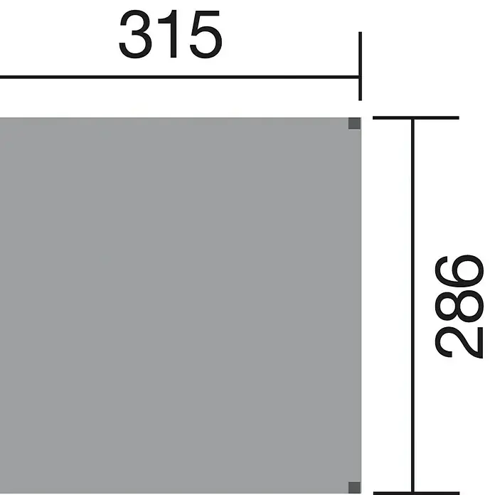 Weka Schaukel Drachenschaukel Tabaluga - B x L: 286 x 315 cm, Holz - Technische Zeichnung eines grauen rechteckigen Produkts mit den Maßen 315 x 286 mm.