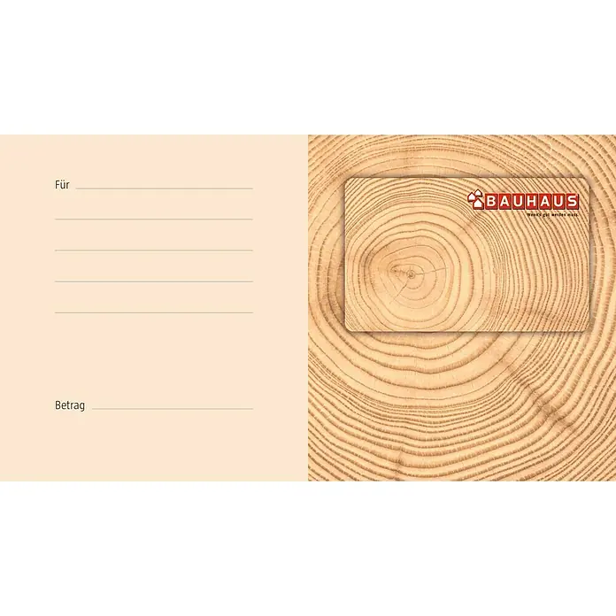 Gutscheinkarte - Per Postversand, 20 Euro, Holz - Geschenkgutschein von Bauhaus, ideal zum Verschenken für Heimwerker und Handwerker. Ein tolles Geschenk für alle Gelegenheiten.