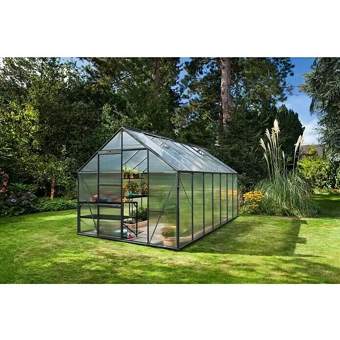 Vitavia Gewächshaus Merkur 11500 Plus - Außenmaß inkl. Dachüberstand (B x T): 257 x 445 cm, 4 mm, Anthrazit