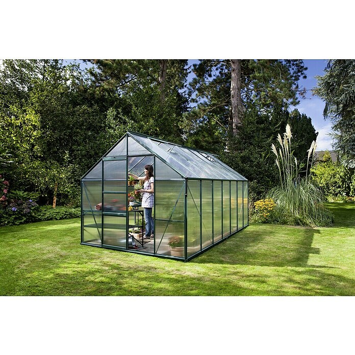 Vitavia Gewächshaus (4,45 x 2,57 x 2,3 m, Farbe: Smaragd, Polycarbonat, 4 mm)
