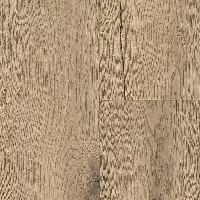 Living by Haro Parkettmuster Eiche pure strukturiert Naturöl - 290 x 180 x 12 mm, Landhausdiele - Helles braunes Holzfußboden mit ausgeprägter Maserung und subtilen Astdetails.