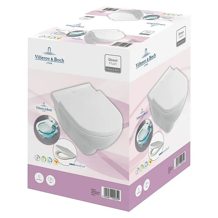 Villeroy & Boch Wand-WC-Set Targa StyleSpülrandlos, Ohne Spezialglasur, Spülform: Tief, WC Abgang: Waagerecht, Weiß