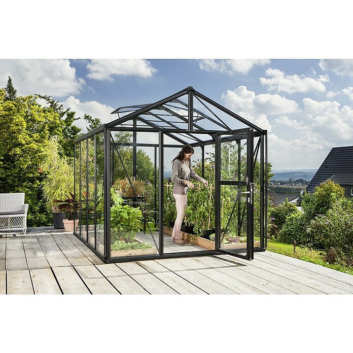 Vitavia Gewächshaus (3,14 x 2,56 x 2,5 m, Farbe: Schwarz, Einscheibensicherheitsglas (ESG), 3 mm)