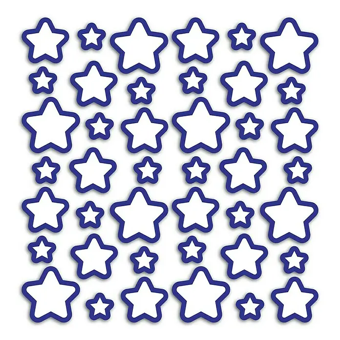 Vinilo de pared Stars Foam - Blanco, Plástico - Adhesivos con estrellas de borde azul en varios tamaños, ideales para decorar y hacer manualidades.