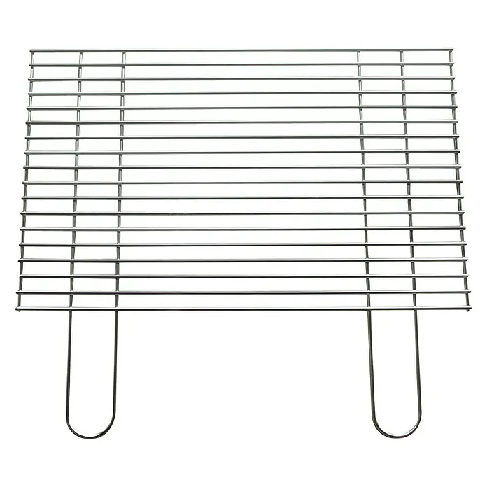 Kingstone Grillrost - L x B: 54 x 34 cm - Draufsicht auf einen rechteckigen Grillrost aus Metall mit zwei U-förmigen Beinen zur sicheren Platzierung über einer Feuerstelle.