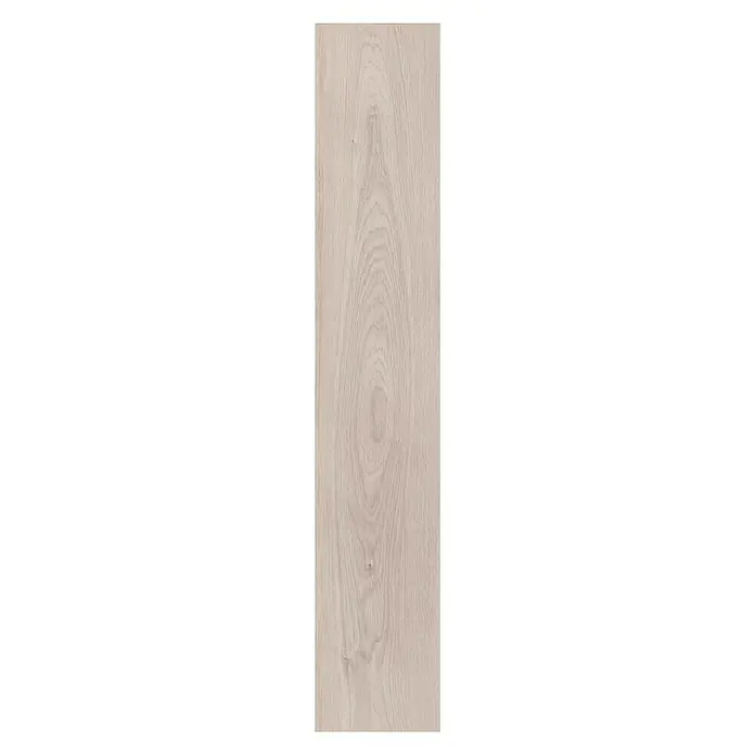 LOGOCLIC Laminado Roble Soho - 1.200 x 196 x 7 mm, Roble Soho, AC5 - La imagen muestra un tablón de madera claro con una veta fina que recorre verticalmente toda la longitud.