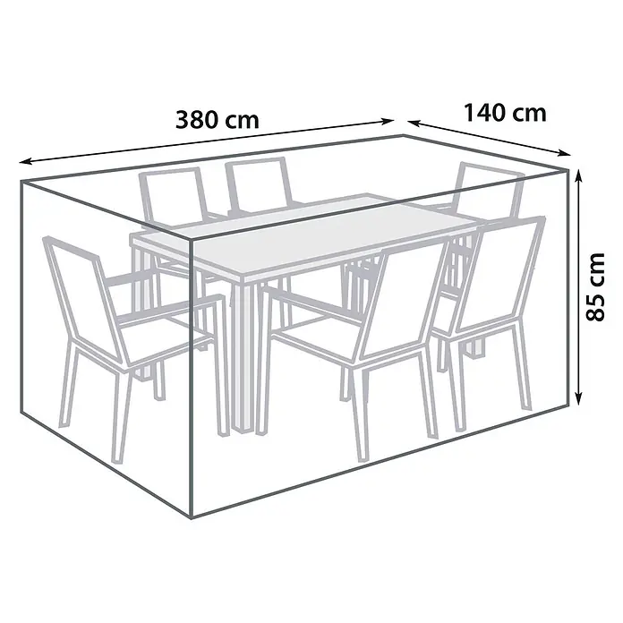 Sunfun Sitzgruppen-Schutzhülle XL - L x B x H: 380 x 140 x 85 cm, Polyester, 160 g/m², Schwarz/Anthrazit - Skizze