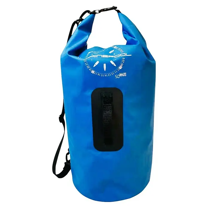 Marinepool Drybag Ripstop Tactic - Fassungsvermögen: 50 l, Blau - Blaue wasserdichte Marinepool-Tasche mit schwarzem Griff und Trägern, ideal für Outdoor-Aktivitäten und zum Schutz Ihrer Sachen.