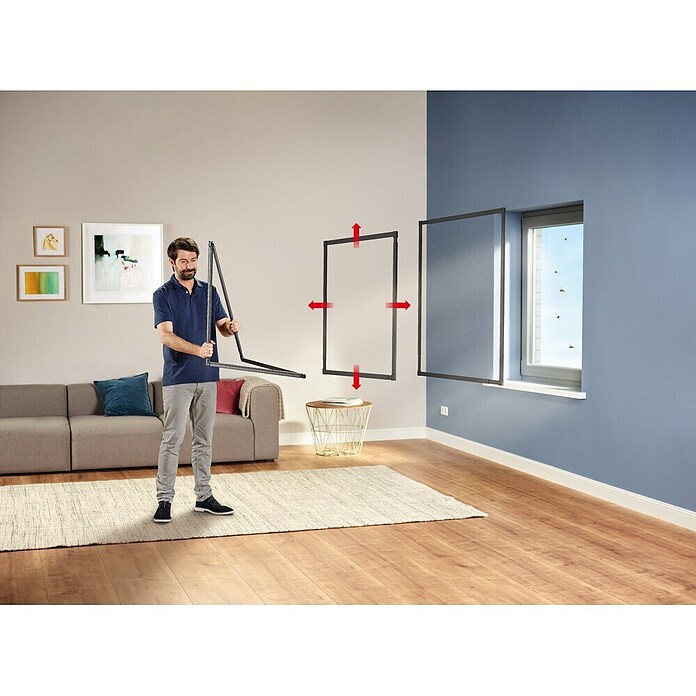 tesa Insektenschutzgitter (Verstellbarkeit: 80 x 80 cm - 140 x 140 cm, Farbe Rahmen: Anthrazit, Klemmbefestigung, Fenster)