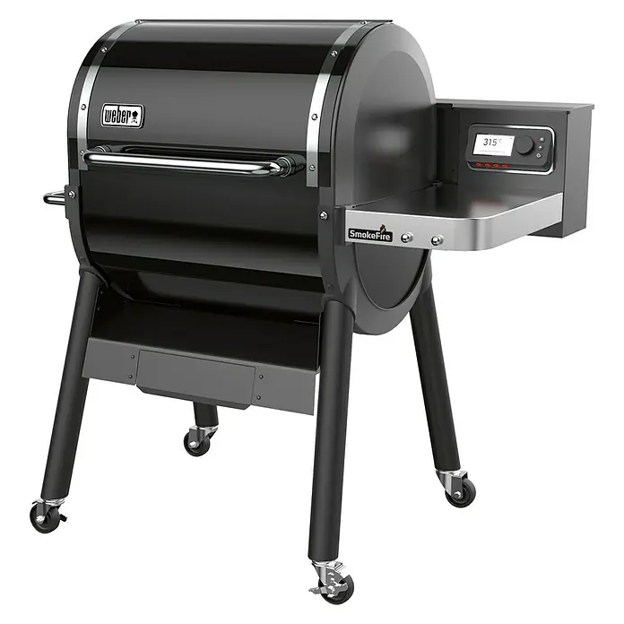 Weber Barbacoa de pellets Smoke Fire EX4 GBS - Superficie de la parrilla (An x Pr): 61 x 46 cm, Negro - Parrilla Weber SmokeFire EX4 con pantalla digital de temperatura y práctica bandeja lateral, ideal para asar al aire libre.